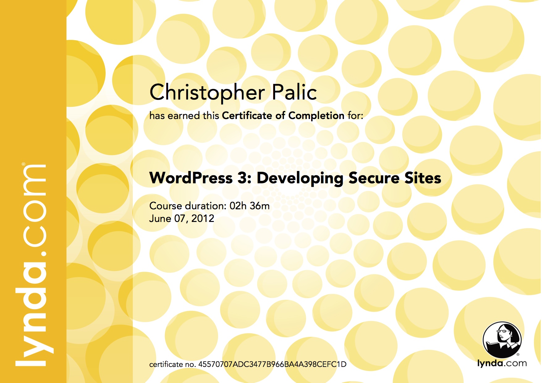 WordPress3 Developing Secure Sites - Certificate Of Completion
